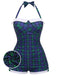 1950er Halter Gestreift Polka Dot Schleife Einteiliger Badeanzug