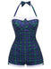 1950er Halter Gestreift Polka Dot Schleife Einteiliger Badeanzug