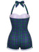 1950er Halter Gestreift Polka Dot Schleife Einteiliger Badeanzug