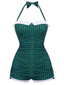 Dunkelgrün Gingham 1950er Schleife Neckholder Badeanzug