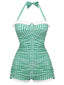 Hellgrün Gingham 1950er Schleife Neckholder Badeanzug