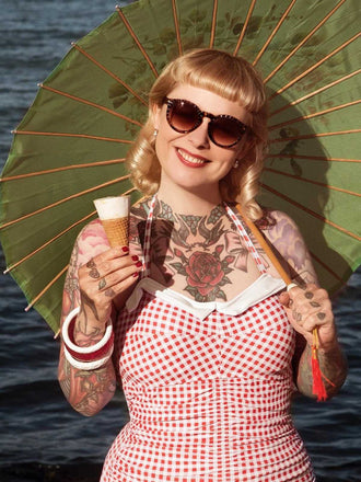 KARIERTER EINTEILIGER BADEANZUG MIT NECKHOLDER UND BOWKNOT