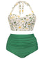 [Übergröße] Grün 1950er Blumen Halter Bikini Set