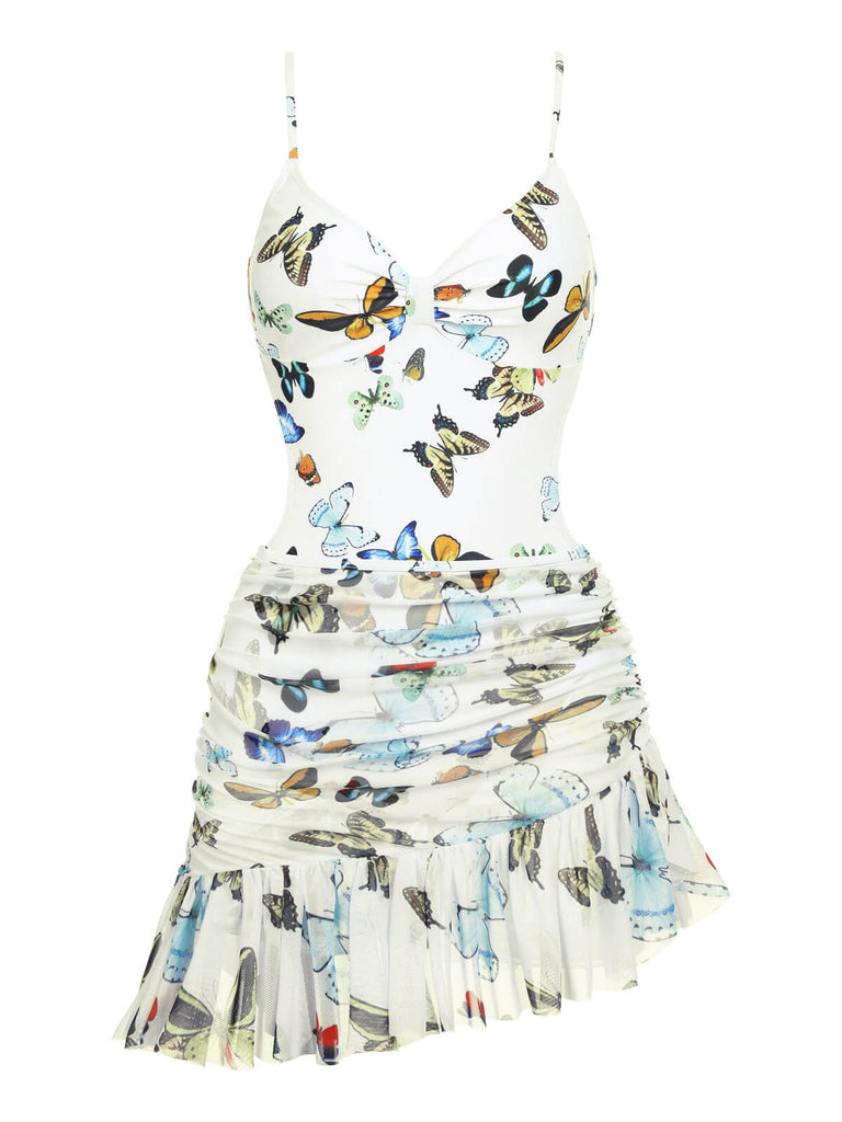 1960er Schmetterlinge Träger Einteilig Badeanzug & Cover-Up