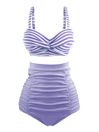 Blau 1940er Gestreiftes Colorblock Vintage Bikini Set