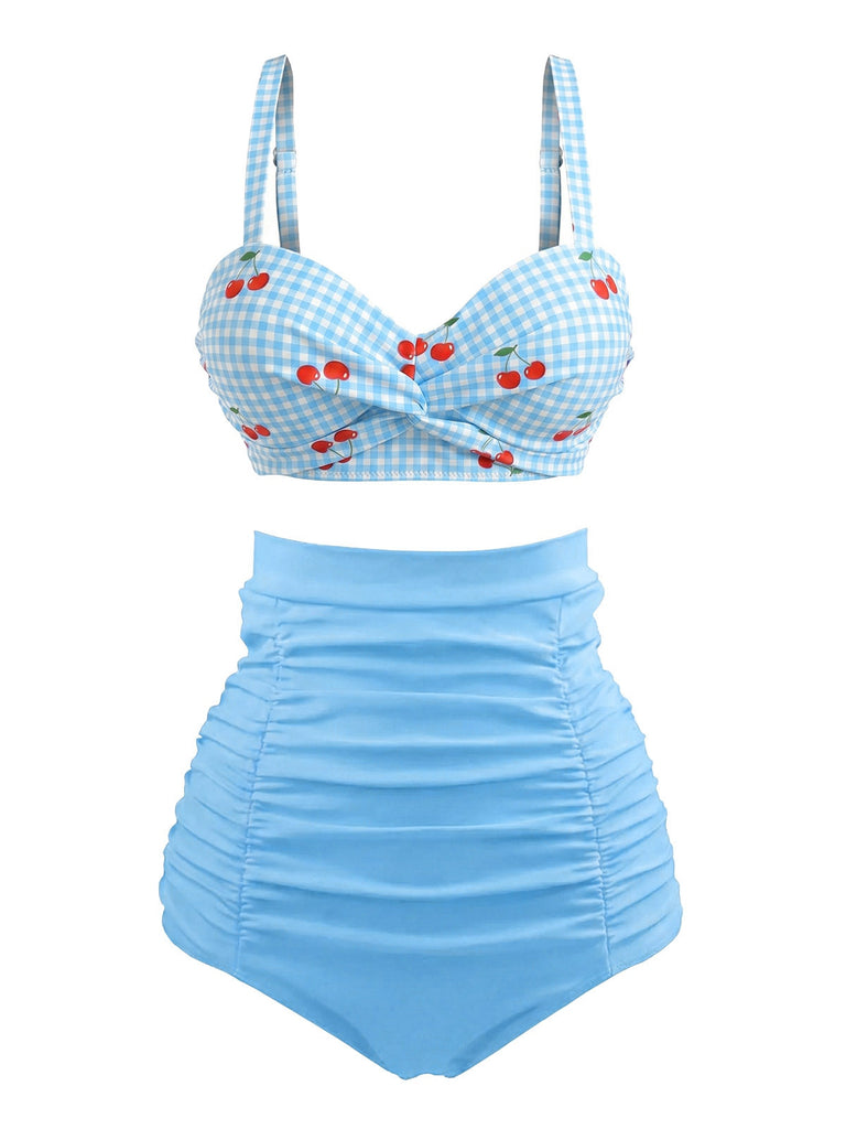 Marineblau 1940er Gestreiftes Colorblock Vintage Bikini Set