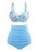 Marineblau 1940er Gestreiftes Colorblock Vintage Bikini Set