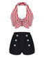 Rot 1950er Retro Halter Streifen Bikini Set