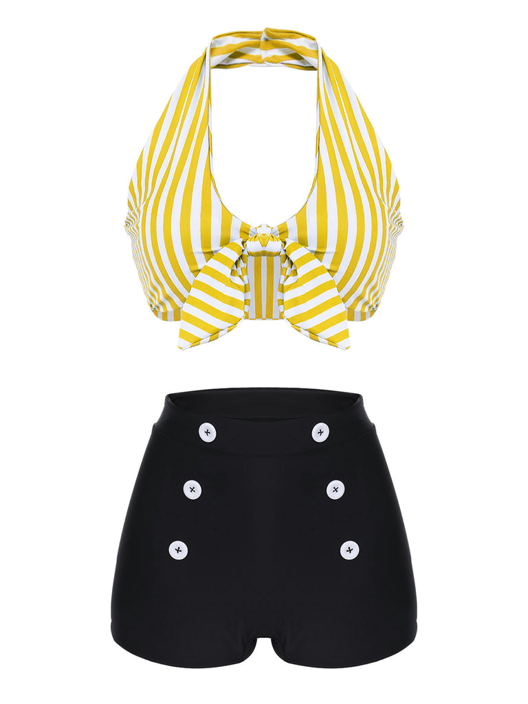 GRÜNES HALFTER STREIFEN BIKINI SET