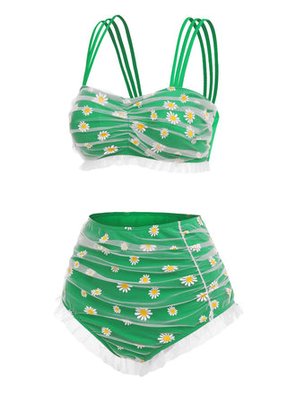 GRÜNER SOMMER BADEANZUG MIT DAISY-RIEMEN