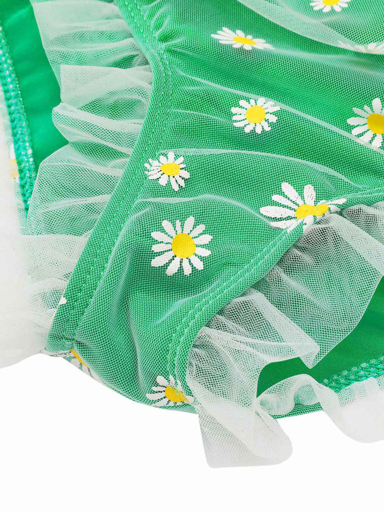 GRÜNER SOMMER BADEANZUG MIT DAISY-RIEMEN