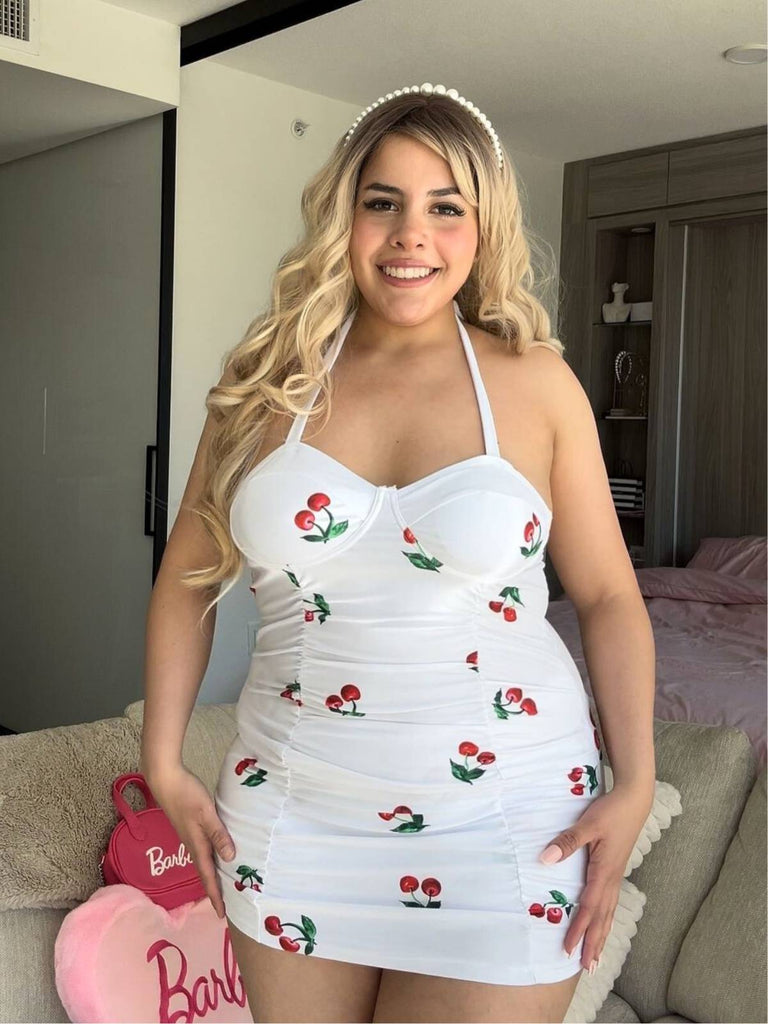 WEIß CHERRY HALFTER EINTEILIGER BADEANZUG