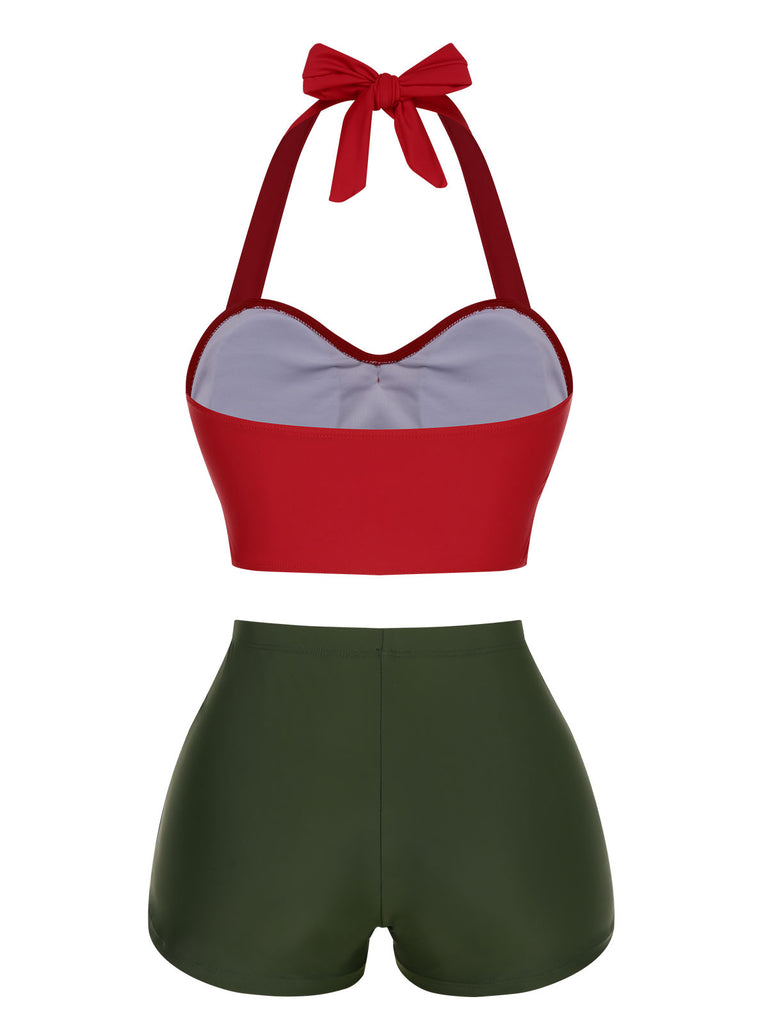 Rot Halfter Bikini-Set Mit Schleife