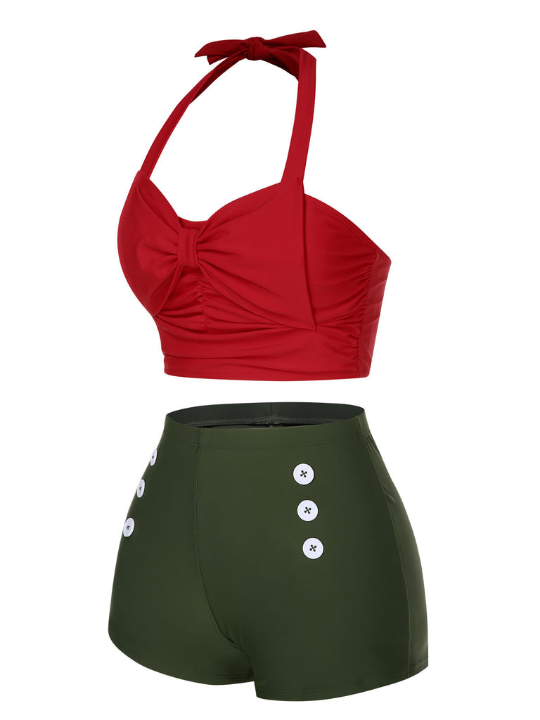 Rot Halfter Bikini-Set Mit Schleife