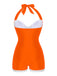 Marineblau 1950er Falten Halter Badeanzug