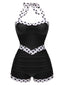 Schwarz 1940er Halter Patchwork Einteiliger Badeanzug