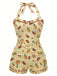 [Vorverkauf] Gelb 1940er Halter Früchtemuster Einteiliger Badeanzug