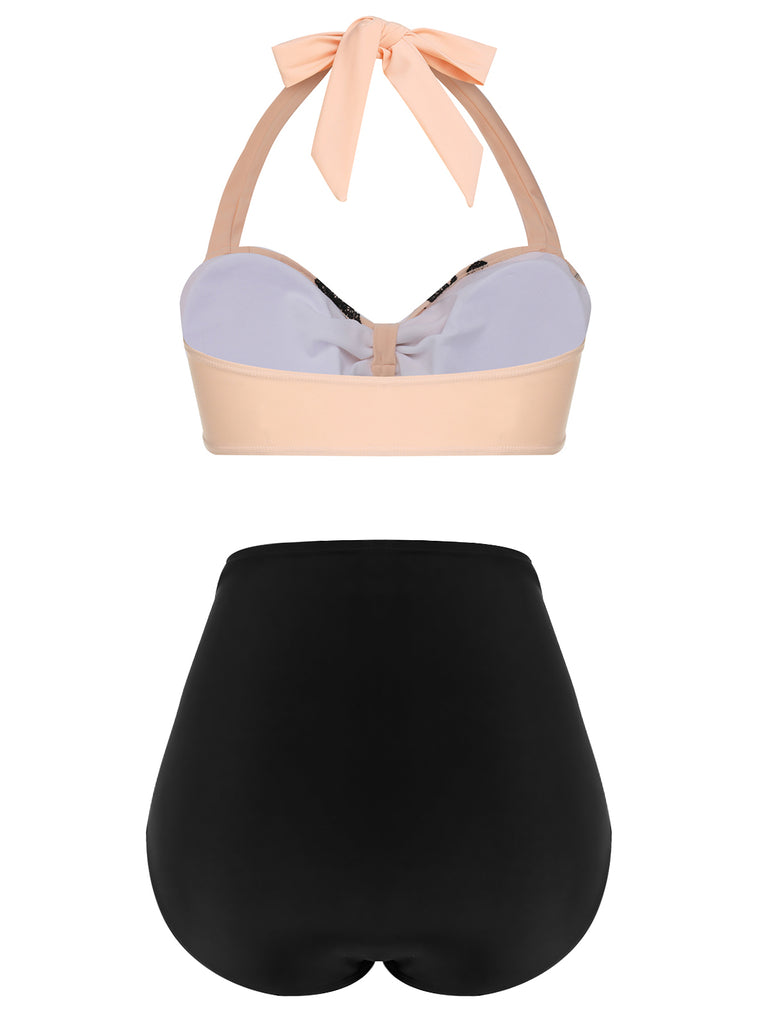 Schwarzer 1950er Halfter Schmetterling Badeanzug