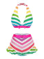Regenbogen 1950er Kontrast Bogen Rüschen Streifen Bikini