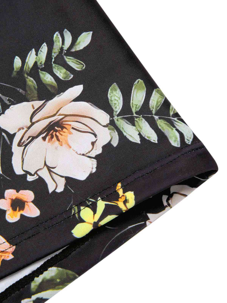 Schwarz & Weiß 1940er Blumen Boxer Träger Badeanzug