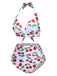 Weiß 1930er Rot Kirsche Gerüschtes Halter Bikini Set