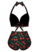 Weiß 1930er Rot Kirsche Gerüschtes Halter Bikini Set
