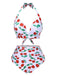 Weiß 1930er Rot Kirsche Gerüschtes Halter Bikini Set