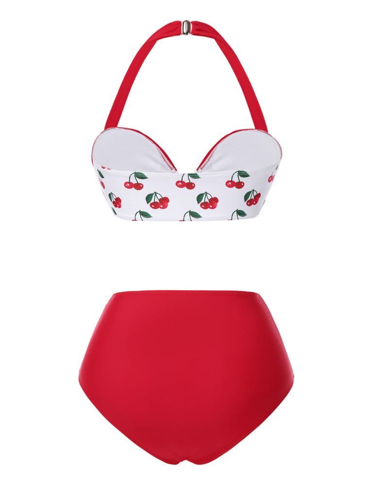 Rot 1950er Halter Rüschen Kirsche Bikini Set