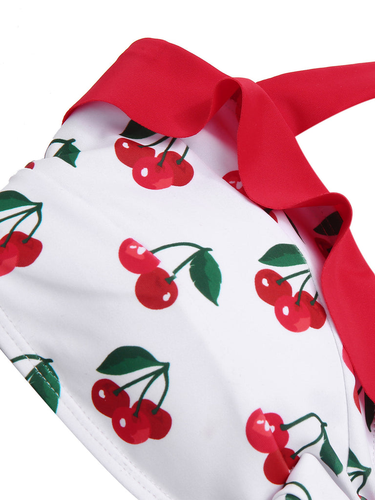 Rot 1950er Halter Rüschen Kirsche Bikini Set