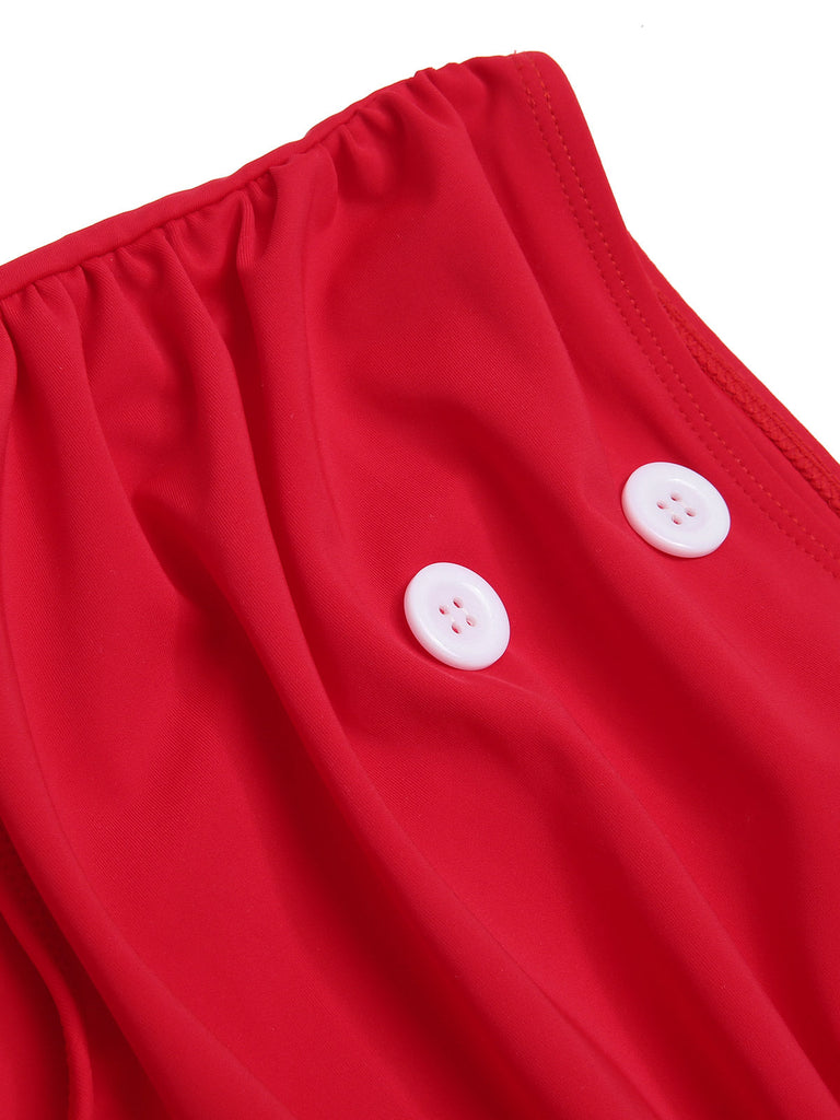 Rot 1950er Halter Rüschen Kirsche Bikini Set