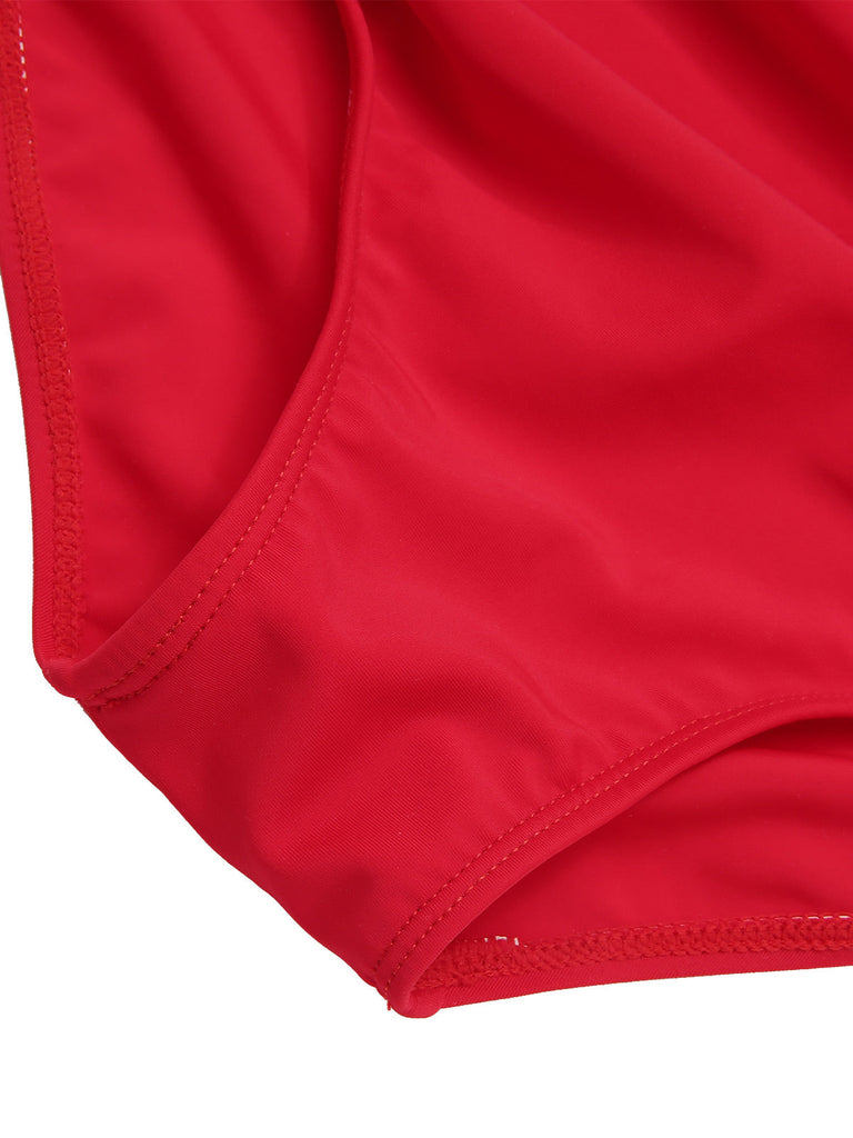 Rot 1950er Halter Rüschen Kirsche Bikini Set