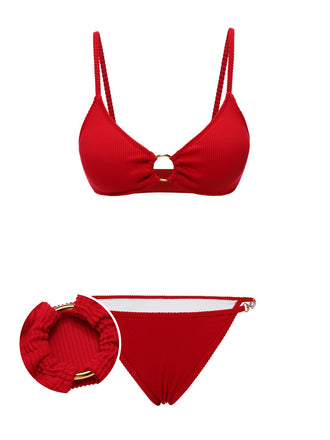 Rotes 60er Glitzer Ring-Bikini Set