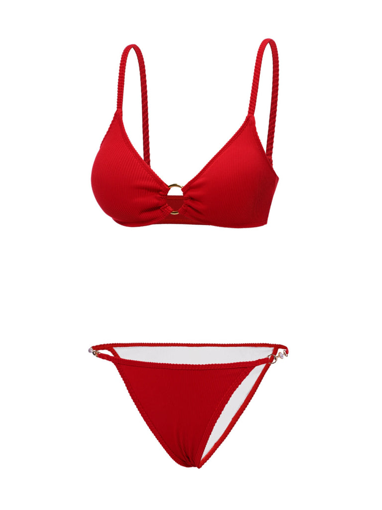 Rotes 60er Glitzer Ring-Bikini Set