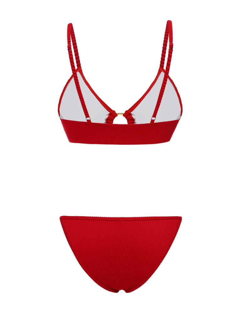 Rotes 60er Glitzer Ring-Bikini Set