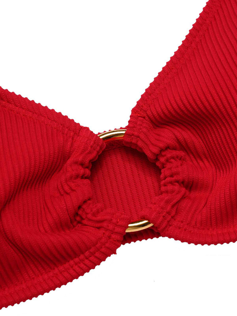 Rotes 60er Glitzer Ring-Bikini Set