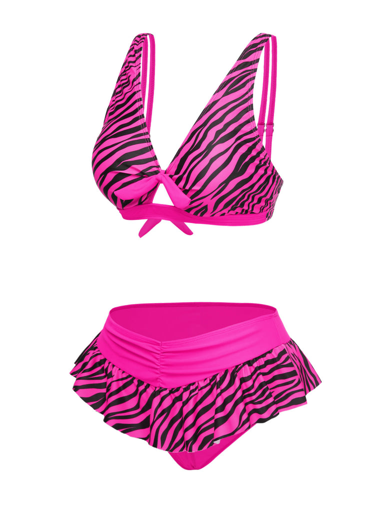 Rosa 1950er Träger Zebra Bikini Set