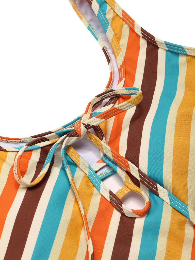 1960er Diagonale Streifen Hohl Einteiliger Badeanzug