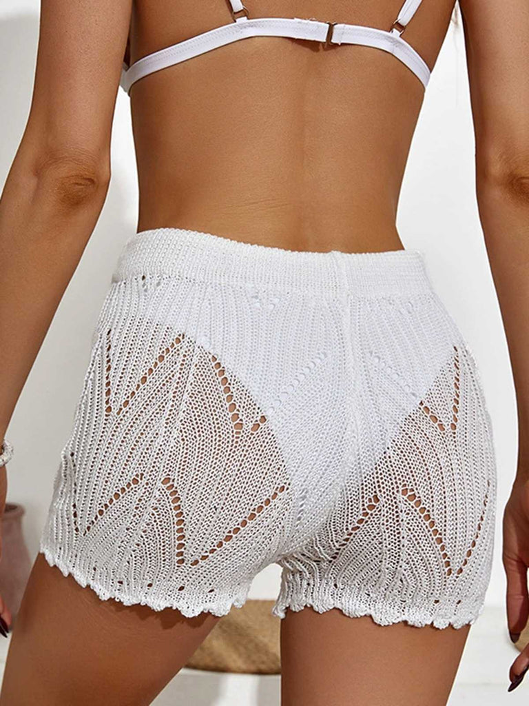 1960er Solide Schnürung Ausgehöhlter Häkeln Shorts