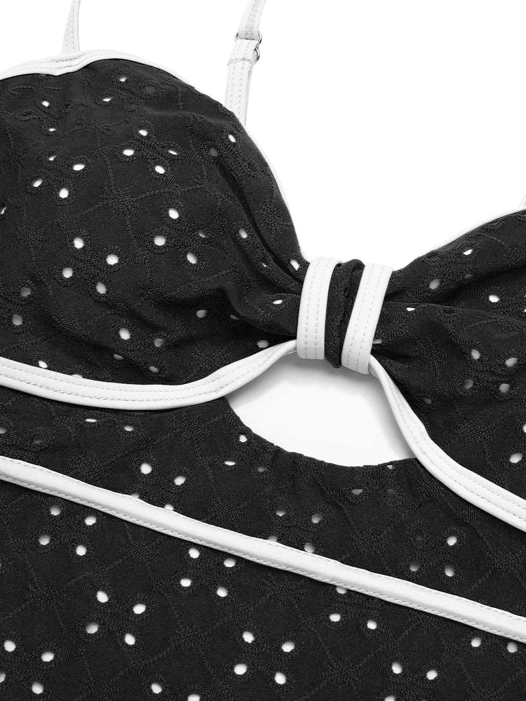 1960er Kontrast Träger Ausgehöhlter Einteiliger Badeanzug