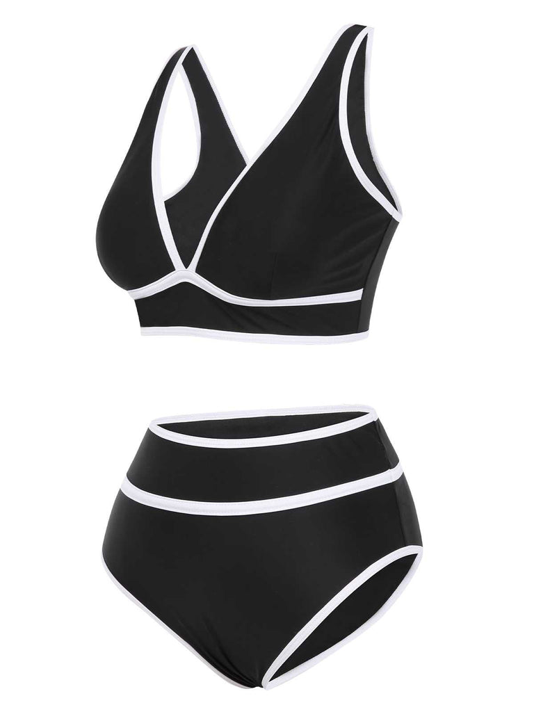 1950er Kontrast Hohe Taille Bikini Set