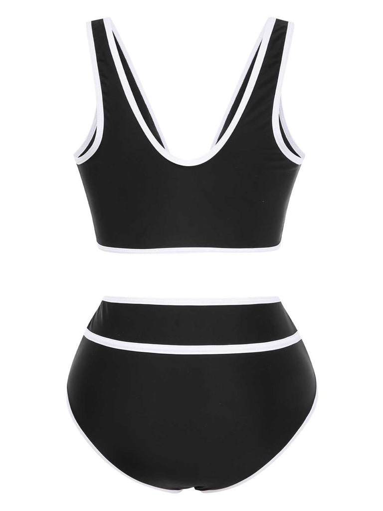 1950er Kontrast Hohe Taille Bikini Set
