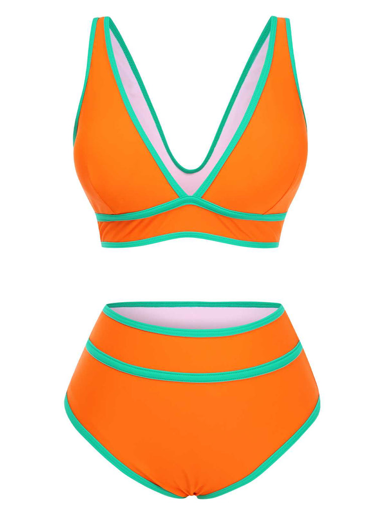 1950er Kontrast Hohe Taille Bikini Set