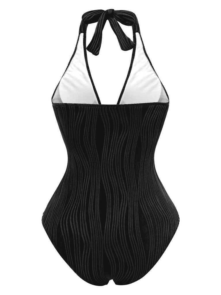 1950er Halter Hohl U-Ring Strukturiert Badeanzug