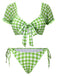 Grün 1960er Gingham Puffärmel Bikini Set