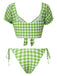 Grün 1960er Gingham Puffärmel Bikini Set