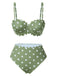 Grün 1940er Blütenblattkante Polka Dots Bikini