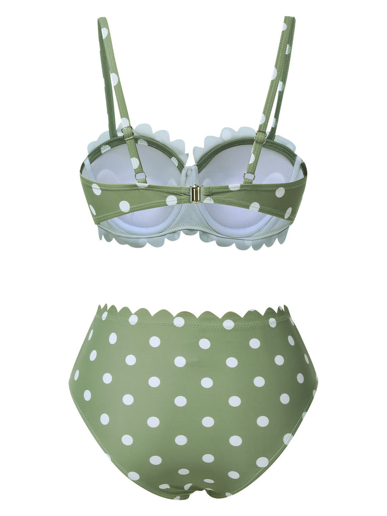 Grün 1940er Blütenblattkante Polka Dots Bikini