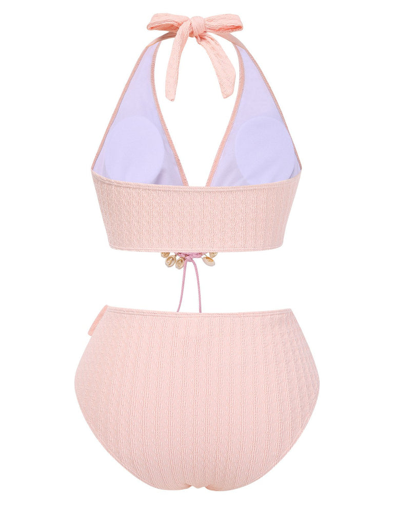 1950er Tief V-Ausschnitt Strukturiert Hülse Halter Badeanzug