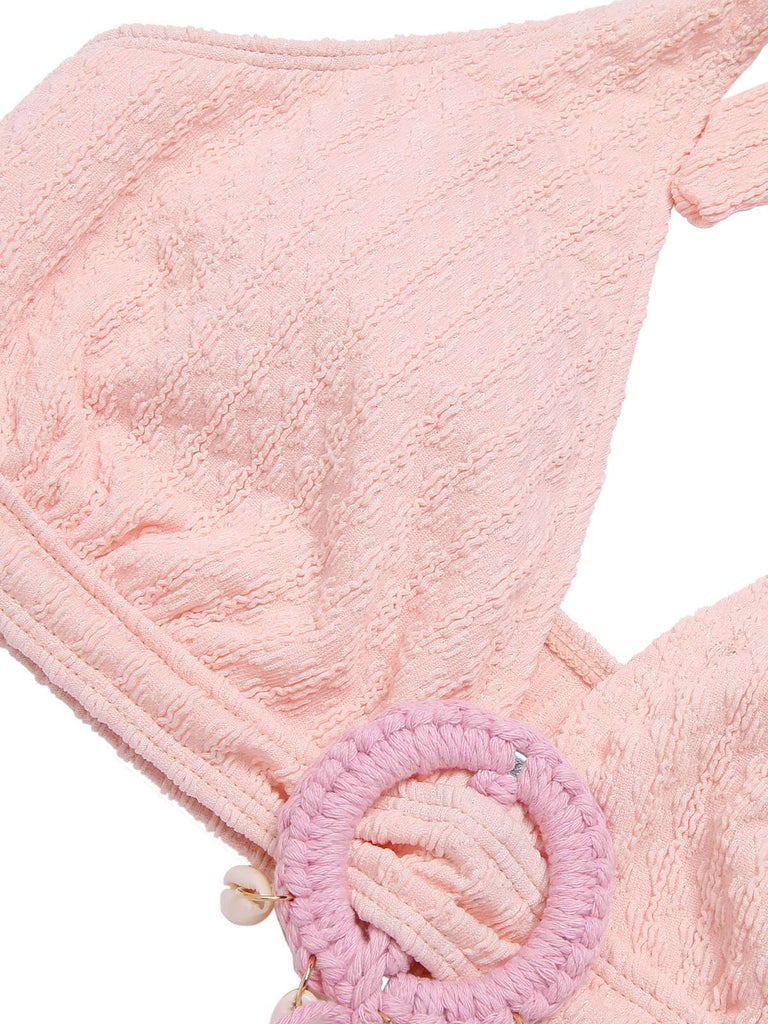 1950er Tief V-Ausschnitt Strukturiert Hülse Halter Badeanzug