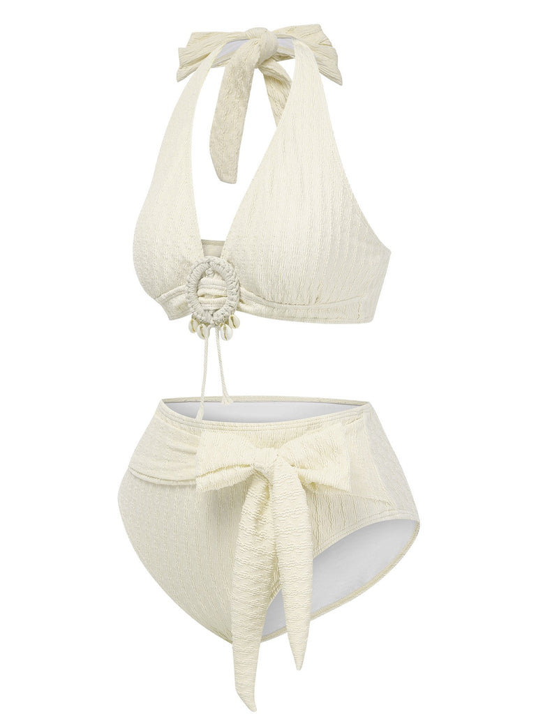 1950er Tief V-Ausschnitt Strukturiert Hülse Halter Badeanzug